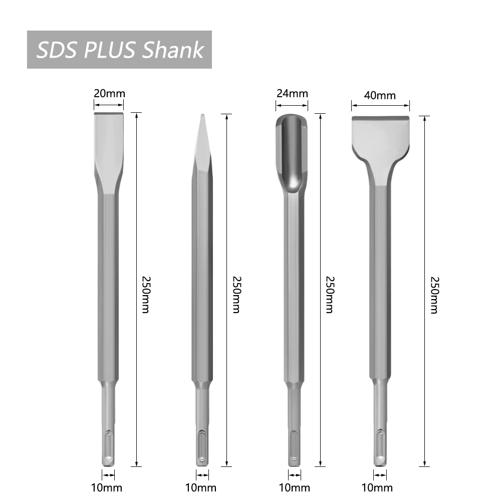Imagem -02 - Sds Mais Cinzéis Conjunto Ponto Sulco Gouge Cinzel Plana Martelo Elétrico Broca Quebrar Concreto Tijolo Perfuração da Parede Peças 250 mm