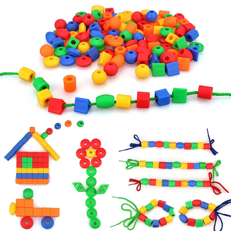 20/40Pcs Montessori Vetersluiting Kralen Geometrie Rijgen Blok Kinderen Kid Fijne Motor Vaardigheid Leren Onderwijs Puzzel Cognitie Speelgoed