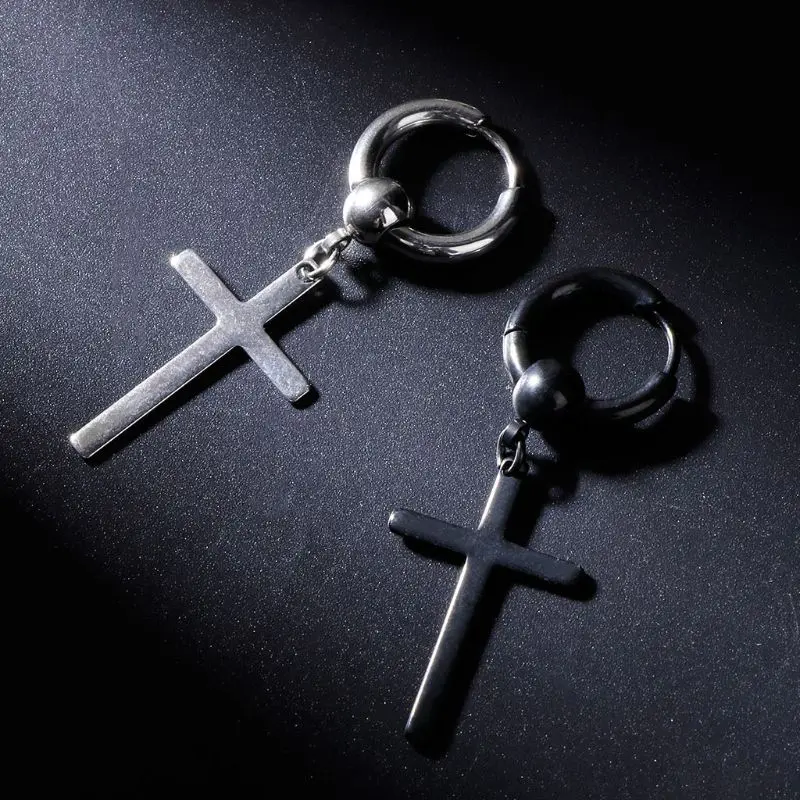 Chic Earrings Korea Style Kpop Jewelry Cross Pendant Dangle Charm Gifts Party Fashion Trendy V DNA Women Men Accessories