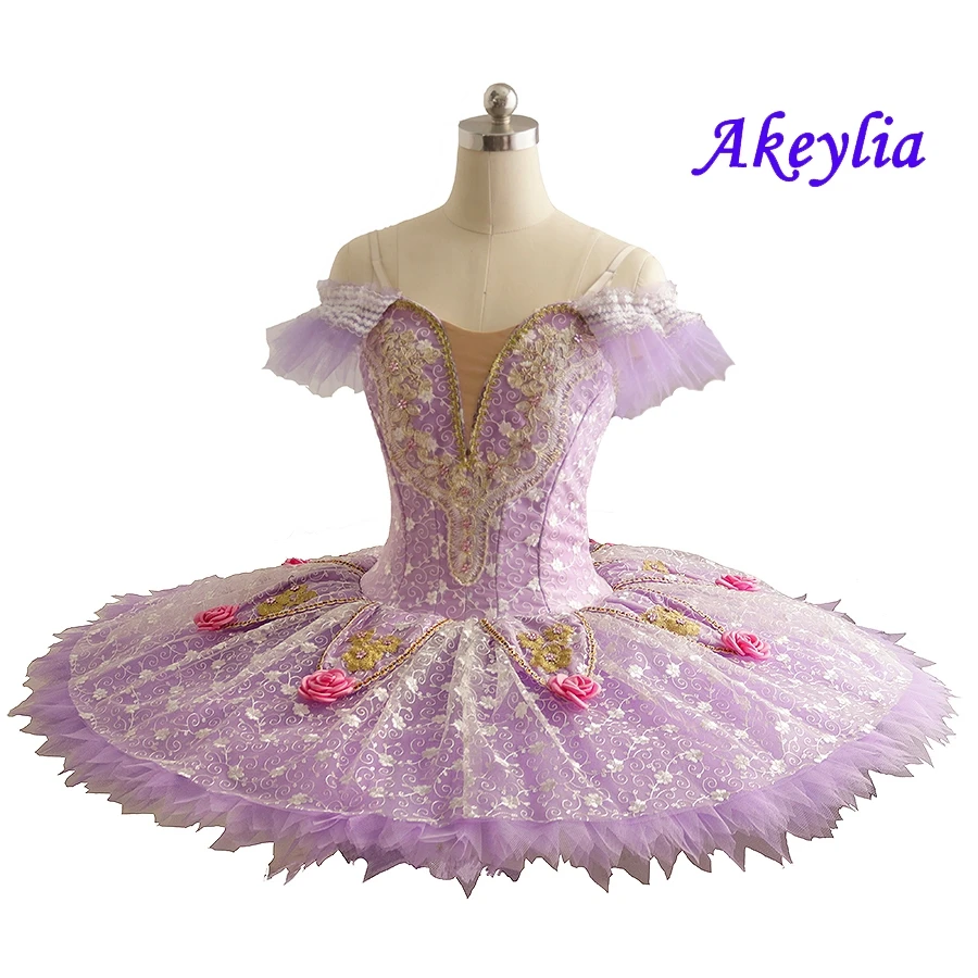 Lilac Professional Ballet Tutu Sleeping Beauty Lavender Tutu Pancake Platter Classical Performance Ballet Stage Costume  Dress