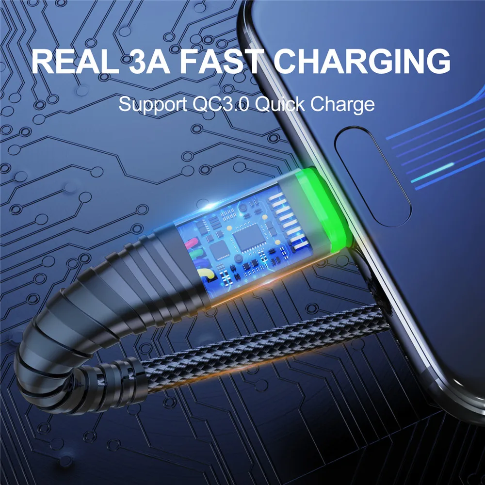 USLION LED 3A Type C Cable Micro USB Fast Charging Cord Wire For Samsung S23 Xiaomi Mobile Phone Charge USB Type C Charge Cables