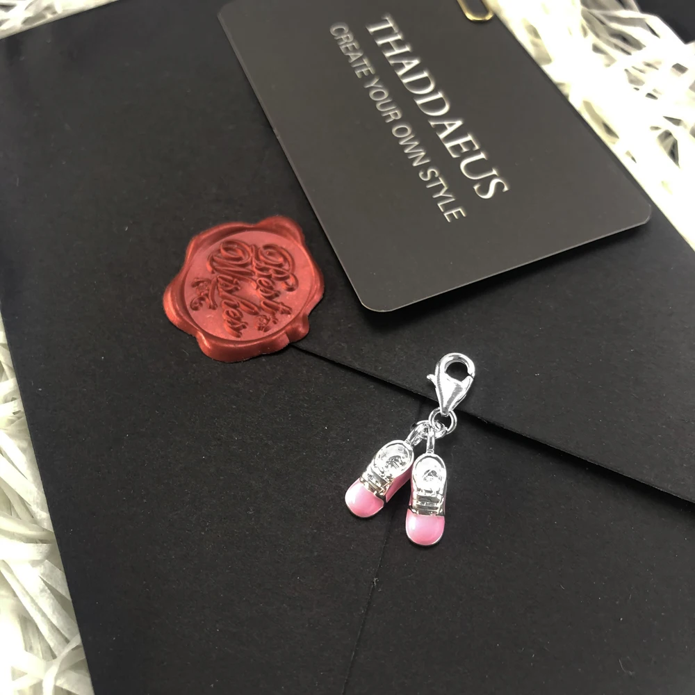 Baby Shoe Dangle 925 Sterling Silver Charm With Pink Color Jewelry For Women