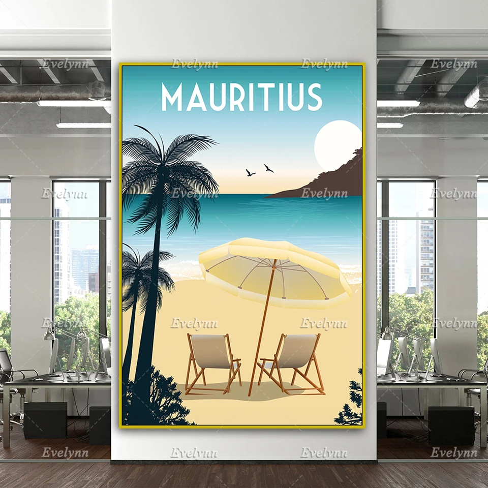 Mauritius Travel Poster, Mauritius Travel Print, Mauritius Wall Art, Retro Travel Poster,Home Decor Canvas Unique Gift