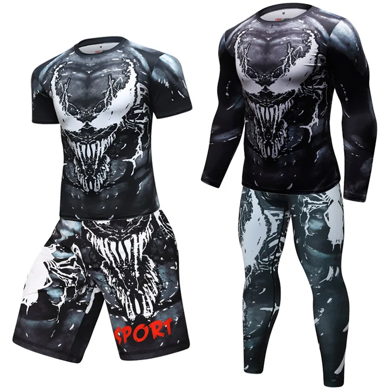 MMA BJJ Rashguard T Shirts+Pants Rash Guard Fitness Tracksuit Boxing Jerseys Muay Thai Compression Men MMA Kickboxing Sport Suit