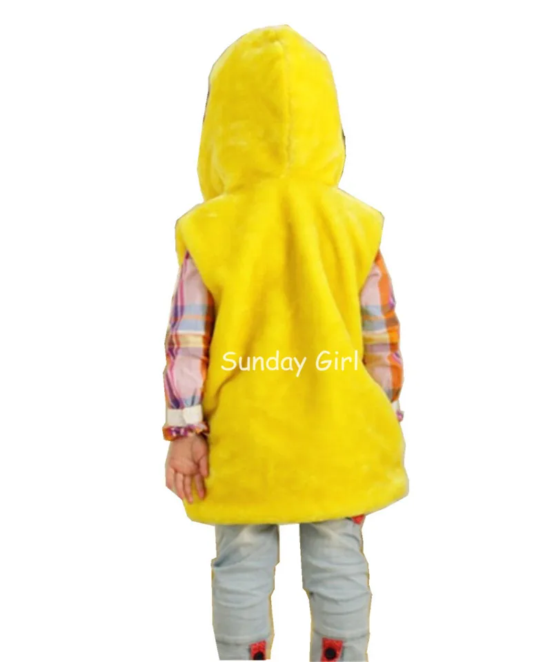 DOUBCHOW Children's Cartoon Yellow Duckling Pattern Winter Warm Hooded 2017 Kids Girls Boy Plush Outwear Vest Coat Fleece Inside