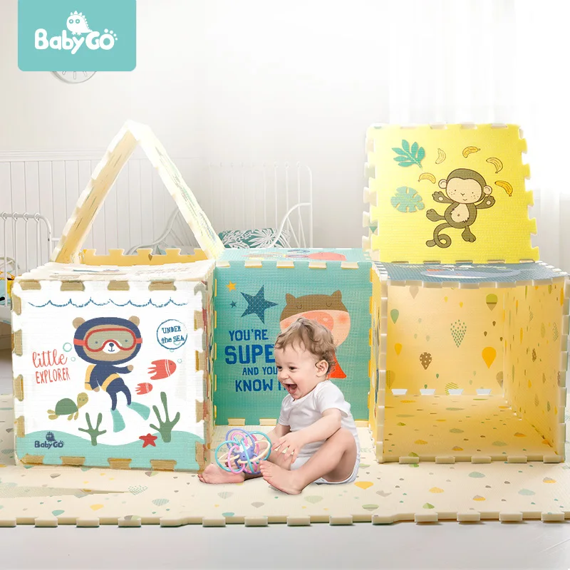 Tapete infantil espesso para engatinhar, 6 peças de tapete de brinquedo para sala de estar, desenhos animados e antiderrapante, sem sabor