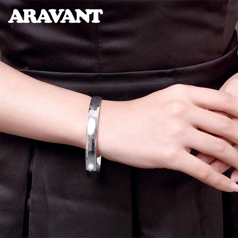 Aravant 925 Silver 10MM Smooth Bracelet&Bangle For Men Women Fashion Jewelry Gifts