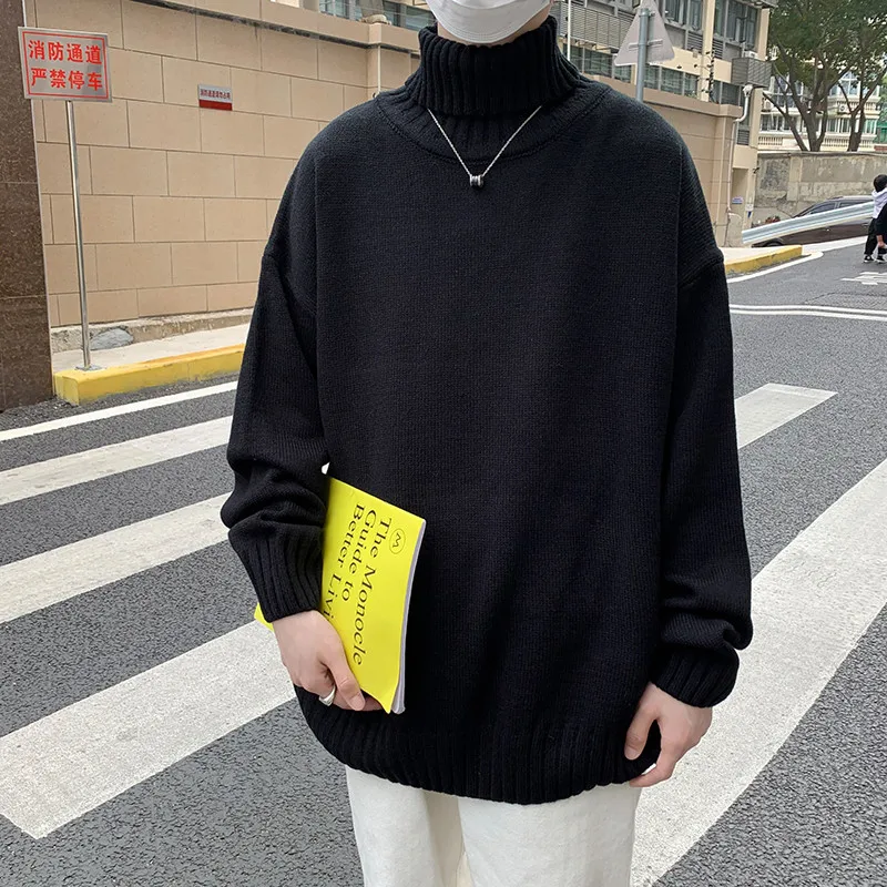 New Turtleneck Sweaters Men Loose Knitted Pullover Streetwear Mens Oversized Sweater Fashion Casual Sweater Men Pullovers M-8XL