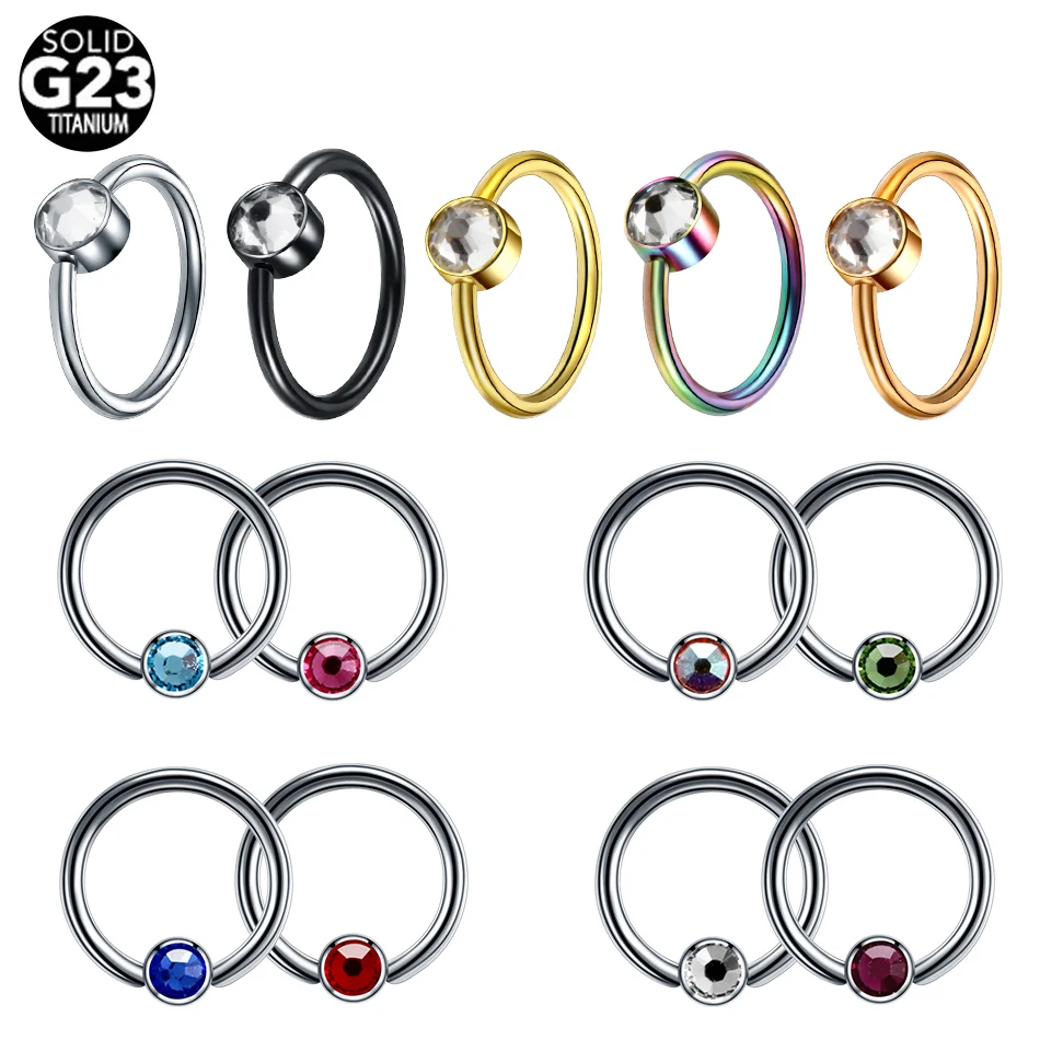 1PC Titanium CZ Nose Ring Piercing Gem Ball Ear Septum Helix Eyebrow Tragus Cartilage Earrings BCR Lip Ear Piercings Jewelry 16G