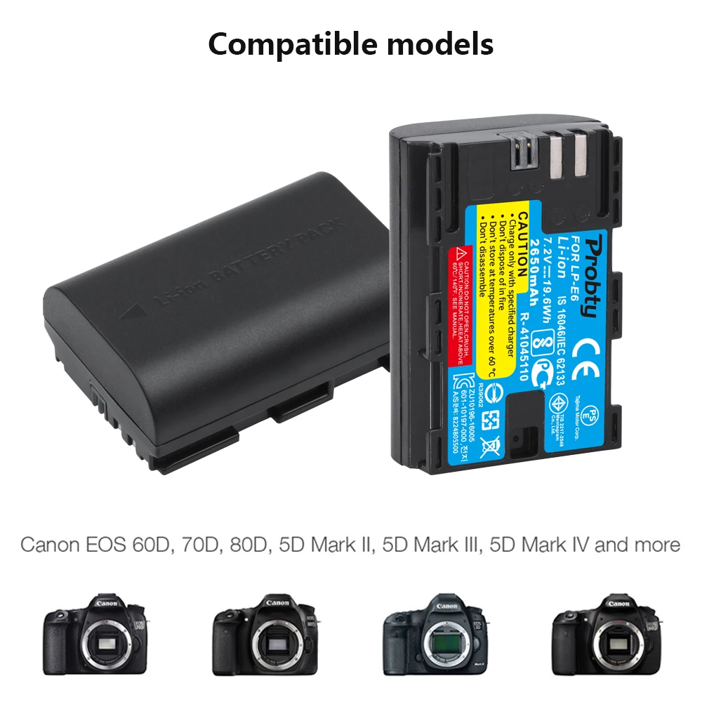 2650mAh LP-E6 LPE6 LP E6 E6N Ładowarka do aparatu Canon EOS 5DS R 5D Mark II 5D Mark III 6D 7D 70D 80D