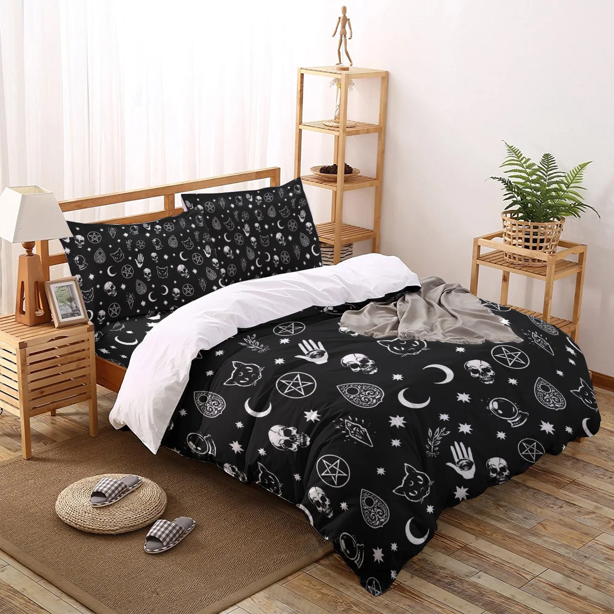 

Halloween Black Witch Skull Duvet Cover King Size Queen Size Quilt Cover Set Bedclothes Comforter Single Bedding