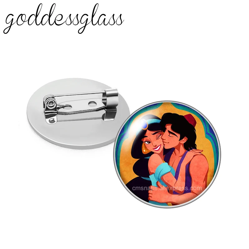 Aladdin and the magic lamp Princess jasmine Photo cabochon Brooch pinback button Bag Clothes Denim Jeans Lapel Pin Badge Jewelry