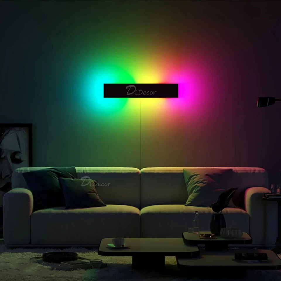 Nordic Art Led Wall Lamp Living Dining Room Decoration Rgb Color Wall Sconces  Bedroom Bedside Indoor Decor Lighting Fixture