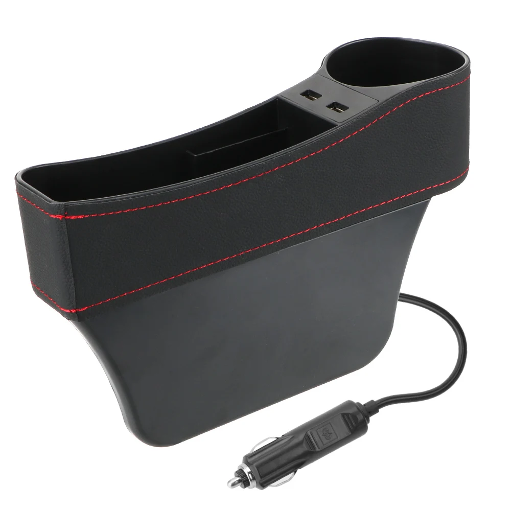 Seggiolino auto in pelle Gap Storage Box Seat Gap fessura Box Dual USB Charger accessori per auto Phone Bottle Cups Holder Box Car Organizer