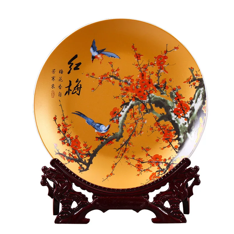 

Jingdezhen Ceramic Hanging Plate Decorative Plate Plum Orchid Bamboo Chrysanthemum Chinese Wine Cabinet TV Ornament