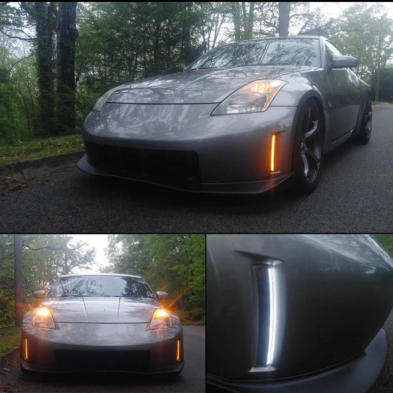 Dual-color LED Front Bumper Reflector Light White Daytime Running Lights DRL Amber Turn Signal Light For 06-09 Nissan 350Z LCI