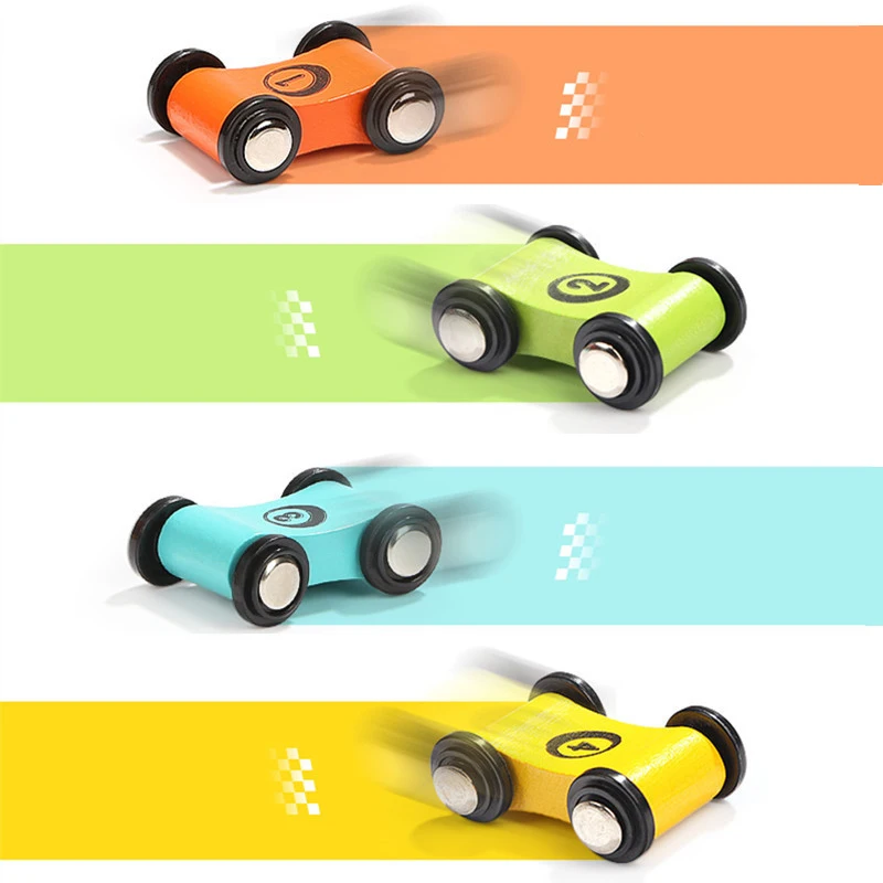 4Pcs Children's Wooden Scooter Toy Miniature Track Sliding Racing Game Baby Mini Inertial Pull Back Car Educational Toys for Boy