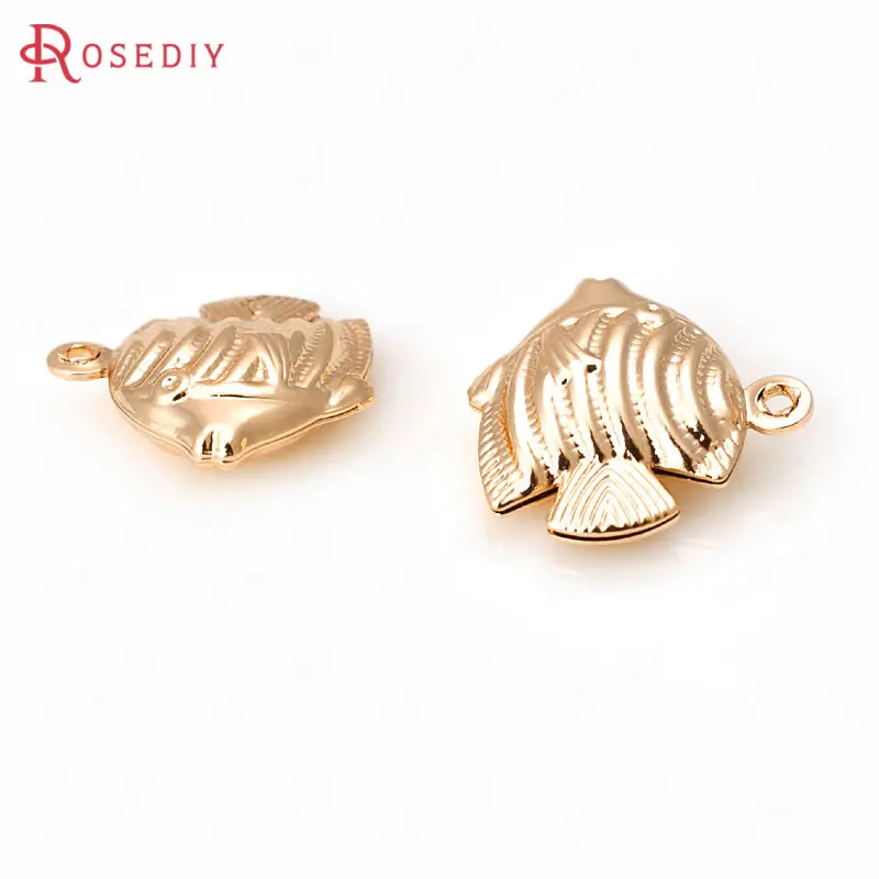 (D386)6 pieces 18x17mm High Quality Champagne Gold Color Brass Tropical Fish Charms Pendants Diy Jewelry Findings