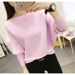 Autumn And Winter New Women Sweaters Bats Shirt Slash Neck Short Paragraph Female Knit Pullovers