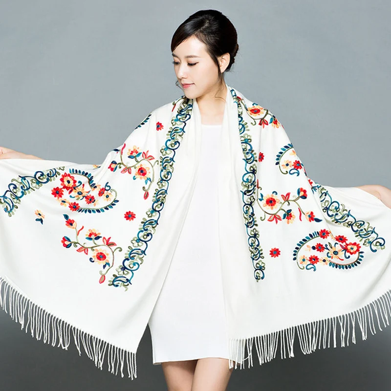 Women New Arrival Shawl Winter Wrap Shawl Embroider Flower Scarf Shawl Fringed Scarves Pashmina Cashmere Scarf Bufanda Mujer