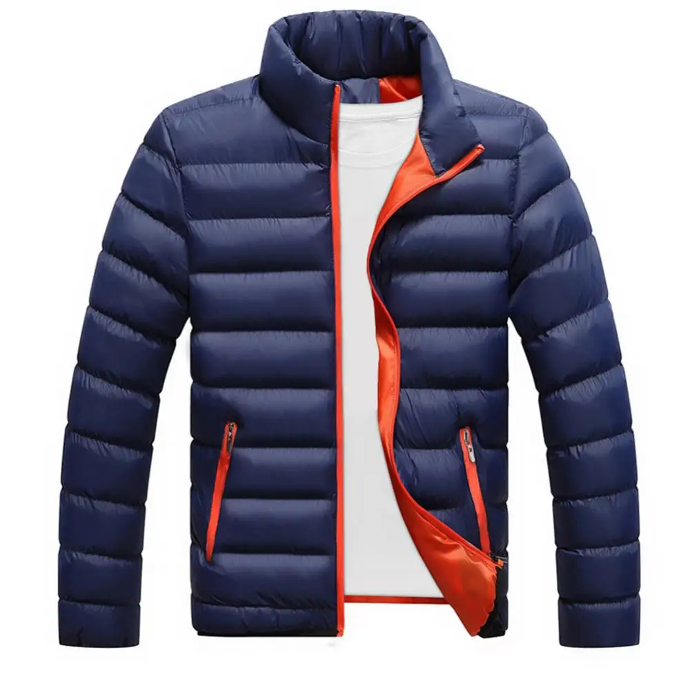 Casaco masculino de inverno com zíper, jaqueta grossa acolchoada com gola alta, casaco de neve, roupa casual para escalada