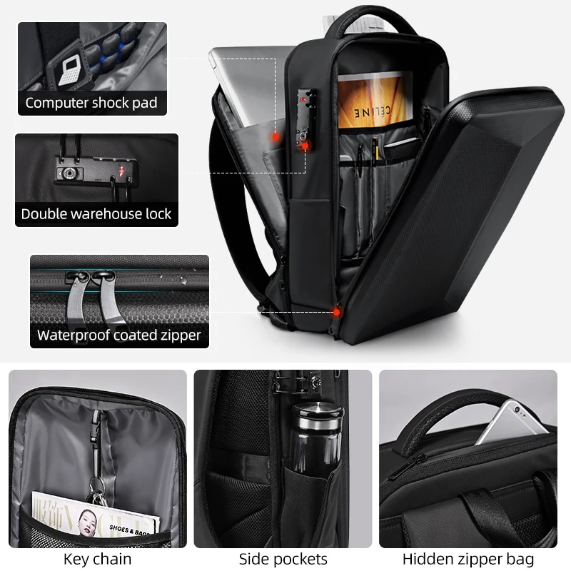 Imagem -03 - Fenruien-hard Shell Mochilas Impermeáveis Mochila de Carregamento Usb Anti-ladrão Mochila de Viagem de Negócios Masculina Apto para Laptop de 173