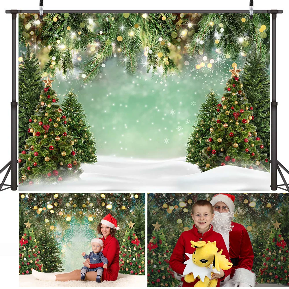 Winter Christmas Photography Backdrop Fireplace Birthday Cake Smash Portrait Background Snow Socks Pine Forest Studio Photoshoot