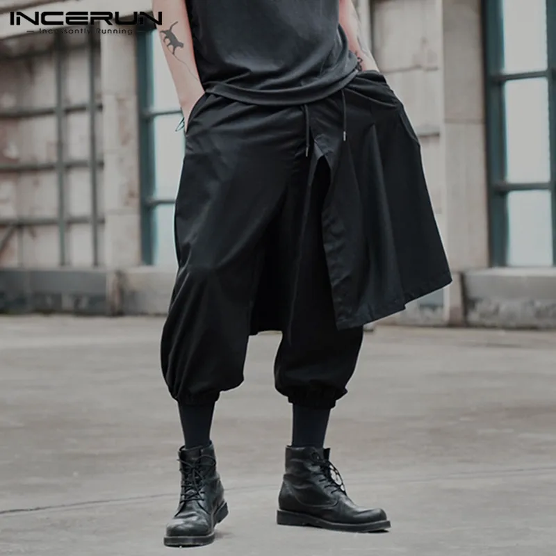 2024 Fashion Men Harem Pants Drawstring Joggers Solid Color Streetwear Irregular Trousers Men Leisure Pantalon INCERUN S-5XL