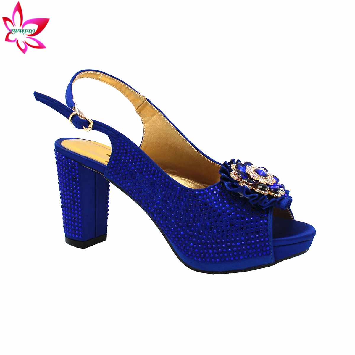 Royal Blue Color New Arrivals Italian Women Shoes Matching Bag Set Decorate with Rhinestone Pumps for Christmas Party