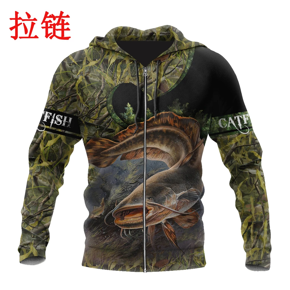 Catfish Fishing water camo 3D Printed Mens Hoodie Harajuku Streetwear Pullover hoodies Autumn Unisex Jacket Tracksuits DW0171