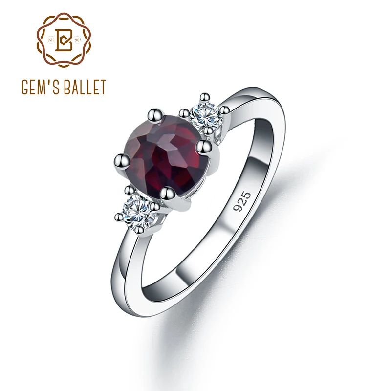 GEM'S BALLET Natural Black Garne Emerald Gemstone Rings For Women Classic 925 Sterling Silver Birthston Ring Fine Jewelry