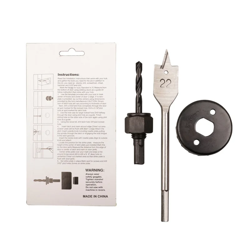 3PCS คาร์บอนเหล็กงานไม้เลื่อย54มม.22มม.เจาะประตูล็อคเปิดเครื่องมือ Reamer ตัดไม้ PVC ขอบพลาสติก