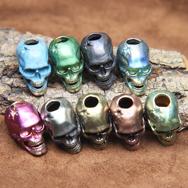 Bullet Hole Skull Skeleton Knife Bead Lanyard Pendant Brass Punk Horror Ghost Head Figurines EDC DIY Paracord Bracelet Accessory - view 6