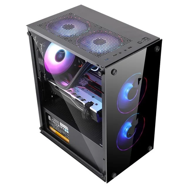 Atx pc mit ventilador bunte plexiglas horizontale gekühlt cpu schrank staubdicht computador queda do jogo do computador