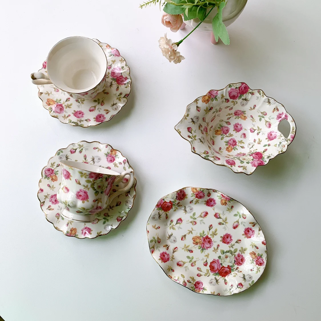 French retro flowers ceramic coffee cup and plate a set of salad bowl and plate tableware court style cup and plate