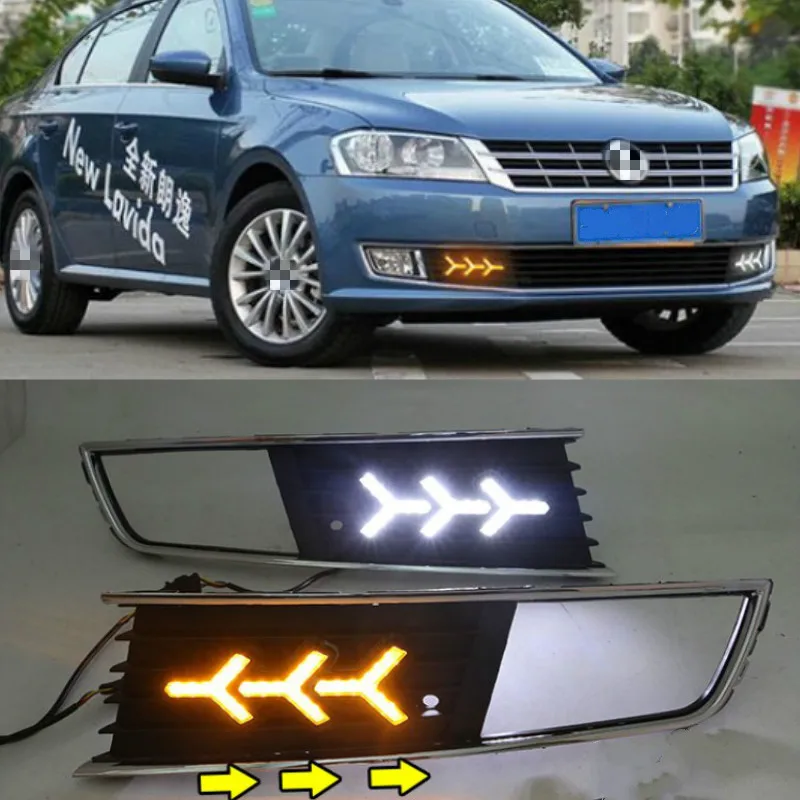 

1 Pair LED DRL Daytime Running Light For Volkswagen VW Lavida 2013 2014 with Yellow Trun Signal Light Blue Night Lamp