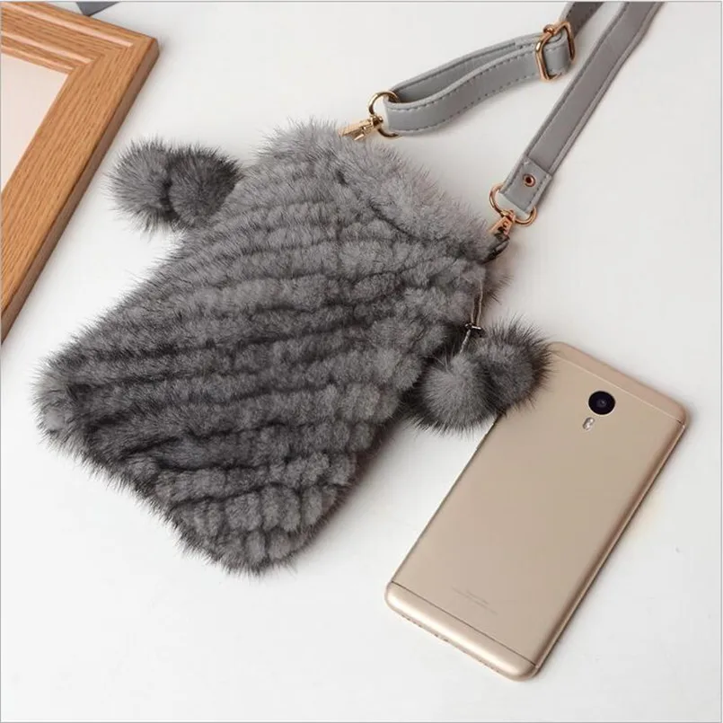 Real Mink Fur Crossbody Bags For Women Autumn Winter Plush Purses and Handbags Female Phone Shoulder Bag Girls Wallet