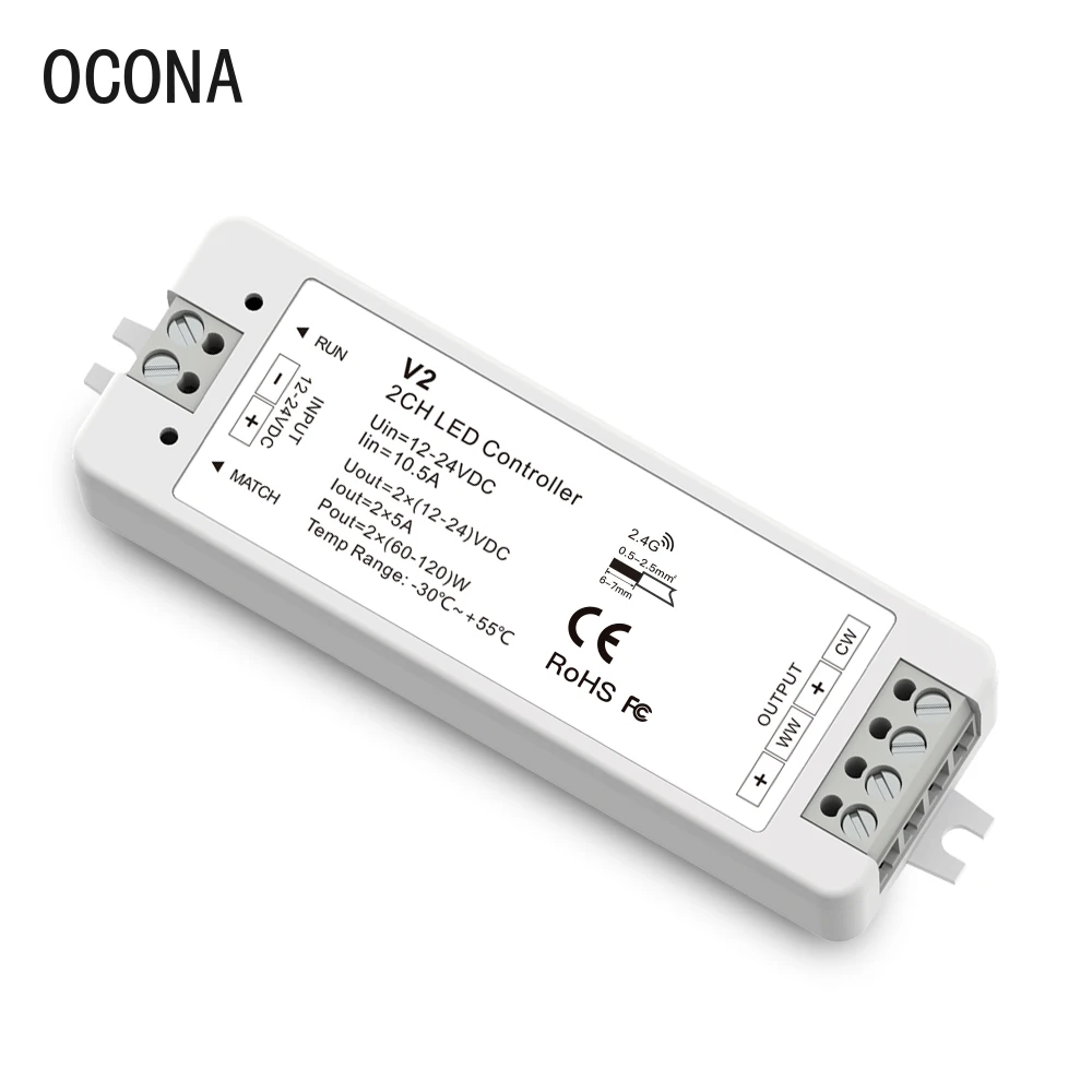 RF 2.4G Dual Color CCT LED Controller For Dynamic White LED Strip Lights 12V~24V 5A/Channel High Power Brightness Dimmer