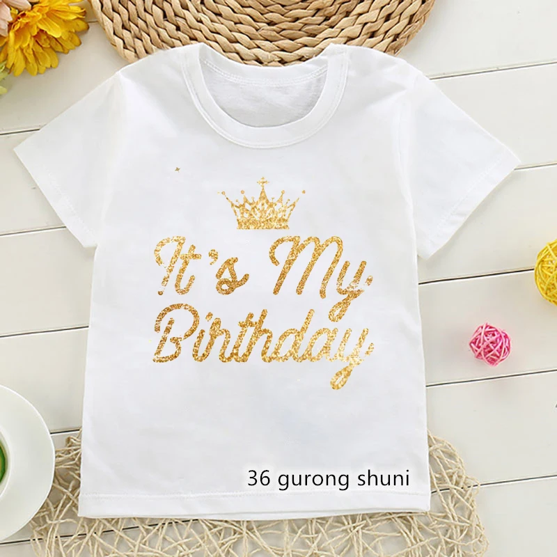 T-shirt for boys/girls this is my birthday graphic crown print for kids birthday gift costume summer Harajuku girls tshirt tops