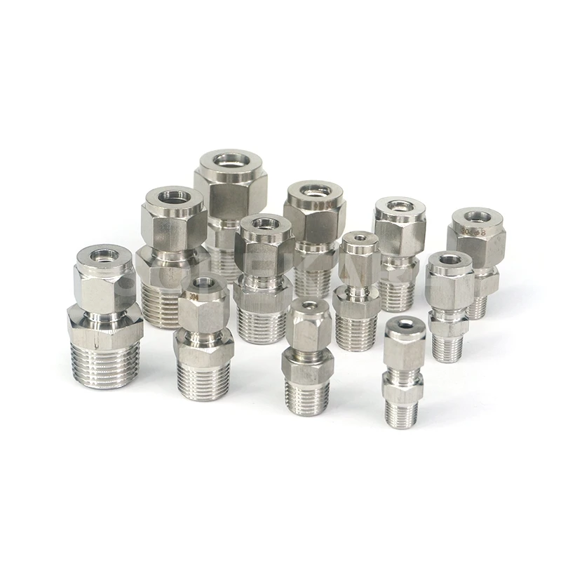 Adapter Ferrule 1/8 "1/4" 3/8 "1/2" 3/4 "NPT męski pasuje 3-20mm OD Tube 304 tuleja ze stali nierdzewnej pneumatyczne powietrze kompresja 58 Bar