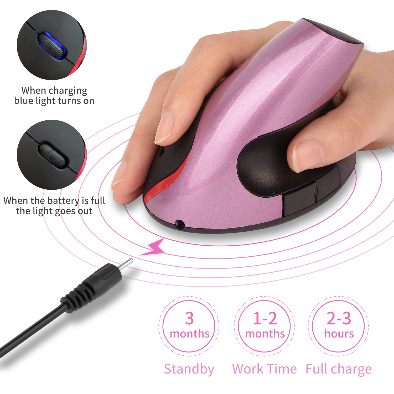 Rechargeable Wireless Vertical Mouse 2.4G High Precision Ergonomic Optical Mice1200DPI For PC laptop office