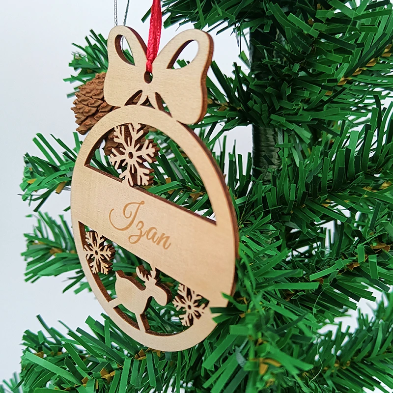 Wooden Hollow Exquisite Christmas Ball Personalized Accessories Custom Gift tag Names   Ornaments Laser Cutting 3mm Thick