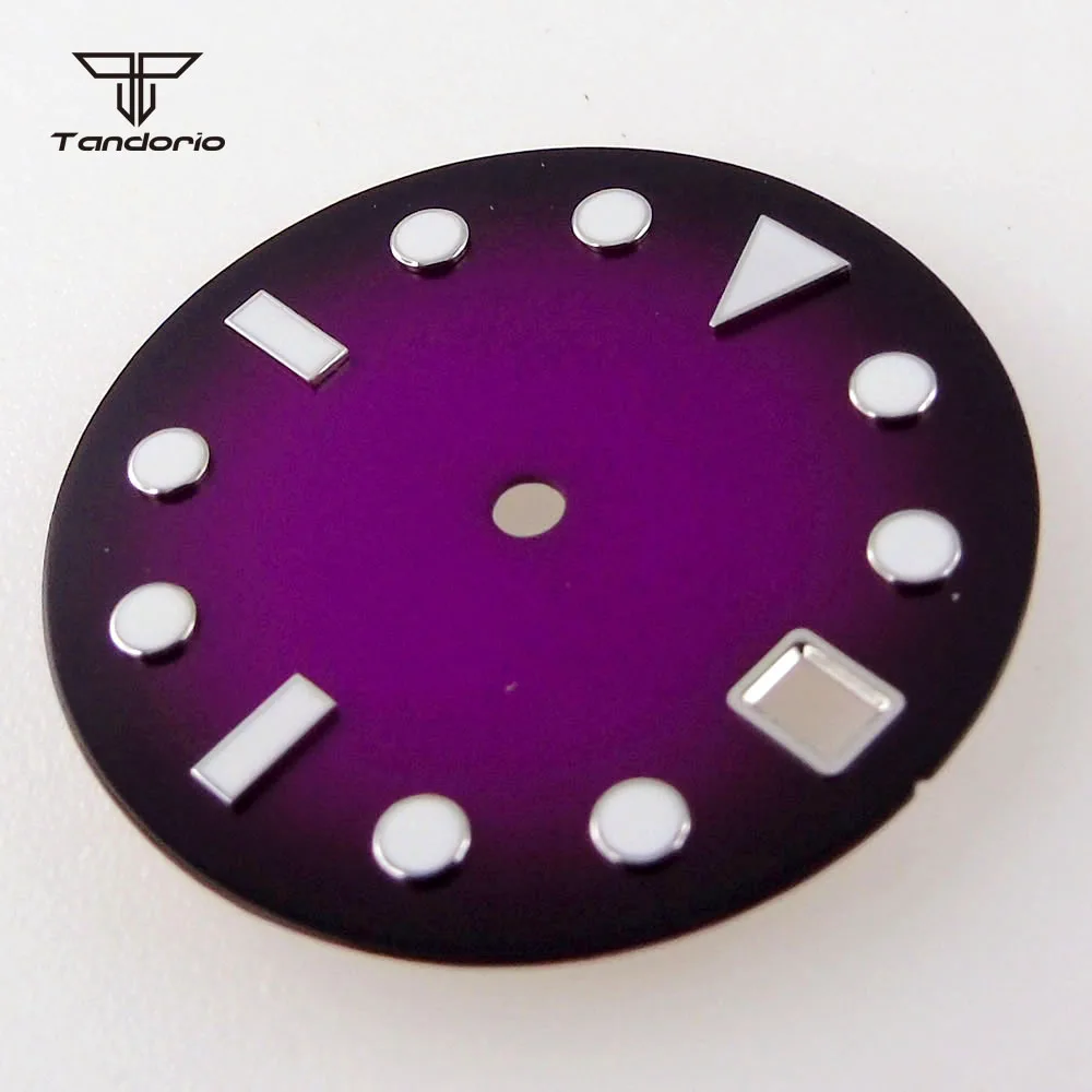 New Arrival 28.5mm No logo Purple/Black Watch Dial White Markers Fit for NH35A Movement Crown At 3/3.8 o'clock Auto Date Window