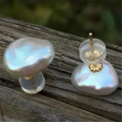 10-11mm Gray Baroque Pearl Earrings 18k ear stud Gift Dangler AAA Fashion Aurora TwoPin