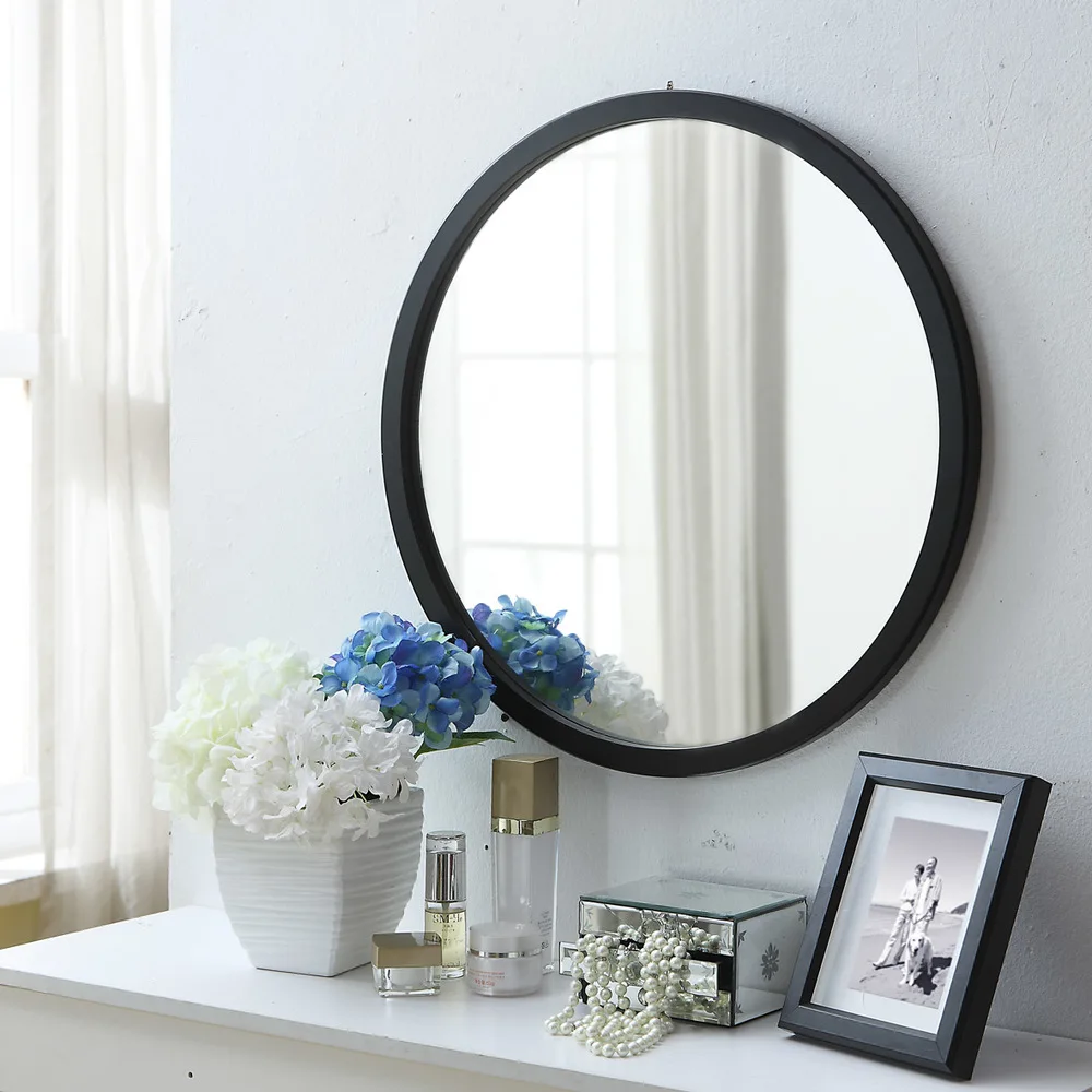 

Simple wooden mirror dressing table wall mounted vanity mirror round bathroom vanity mirror white / black WF1019