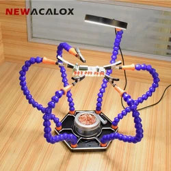 NEWACALOX Multi Soldering Helping Hand Third Hand Tool 3X Magnifying USB DC Fan Flashlight Magnifier PCB Welding Repair Station