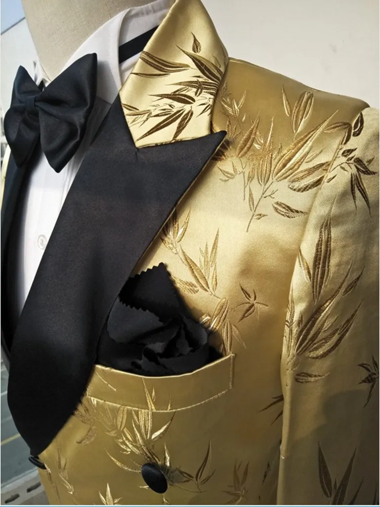 Real Photo Gold Men\'s Evening Dress Toast Suits Handsome Groom Tuxedos Work Business Clothes (Only Jacket) OK:054