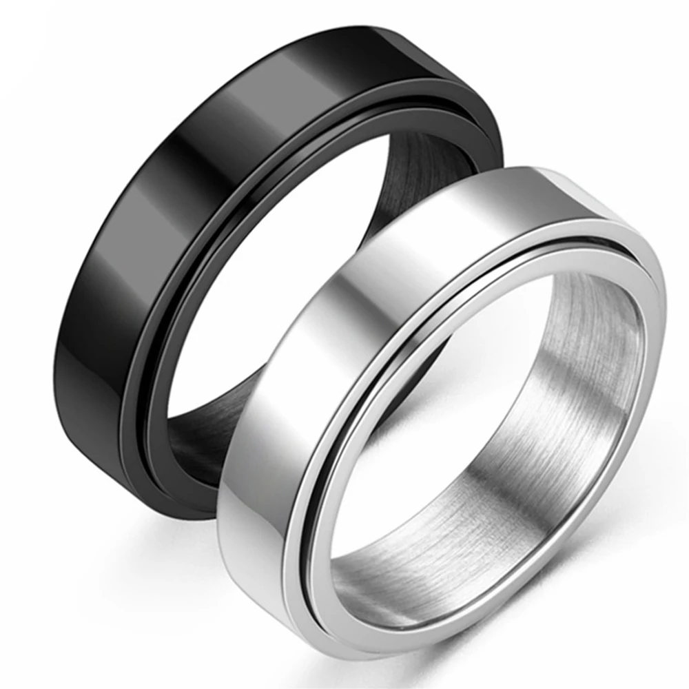 Anxiety Fidget Spinner Rings for Men Smooth Stainless Steel Spinning Rotatable Mood Ring for Women Punk Rock Anti Stress Jewelry