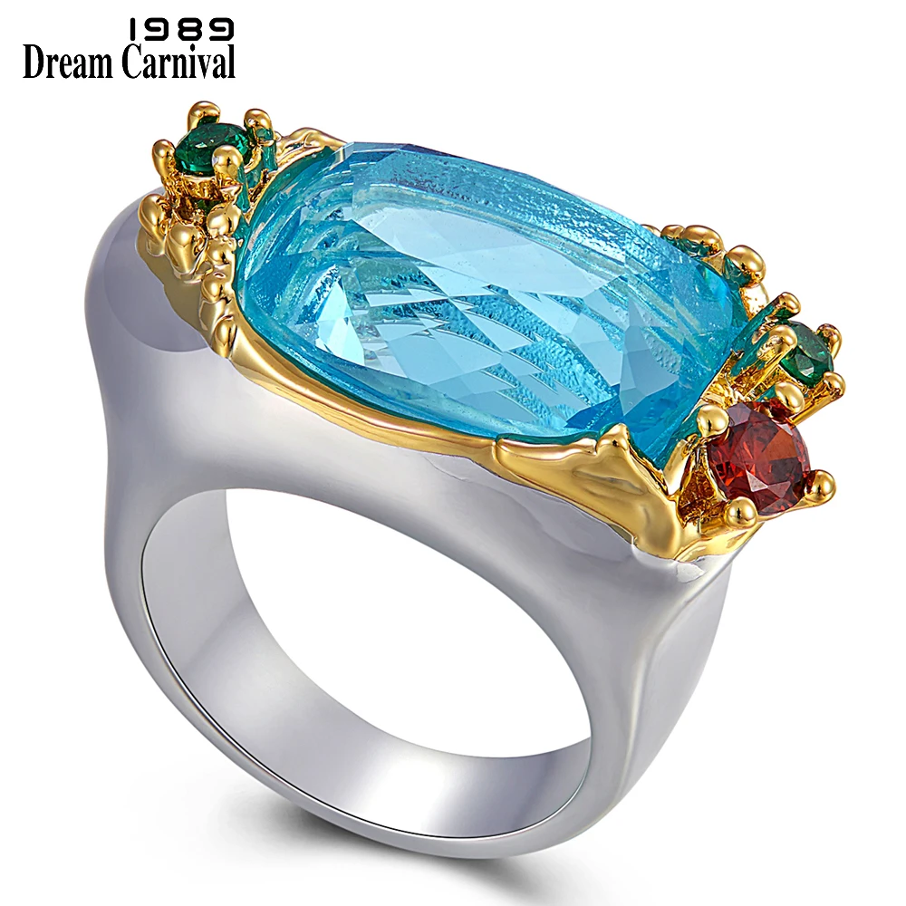 DreamCarnival 1989 Delicate Feminine Wedding Ring for Women Wide Design Lovely Colors Big Blue Zircon Must Have Jewelry WA11774