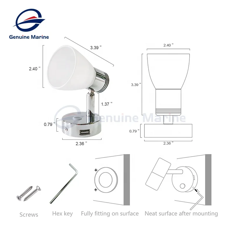 Luz de lectura con atenuación táctil LED RV DC12V puede 350 ° Rotación Barco Interior Marine Yacht Caravana Camper Accesorios Lámpara cálida de pared